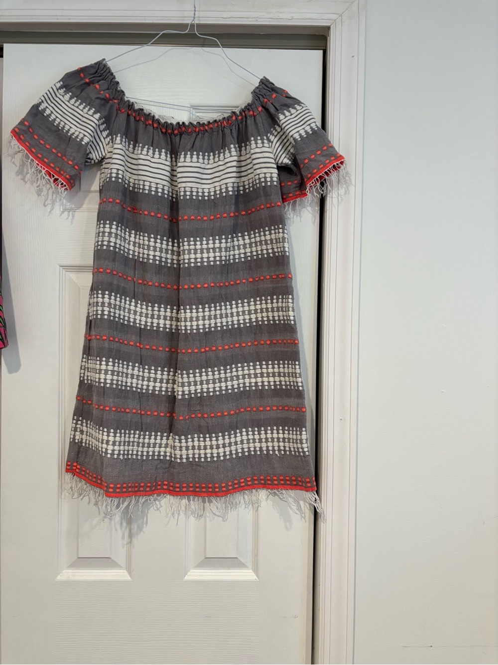 Lemlem Gray Tunic with Coral Accent Embroidery